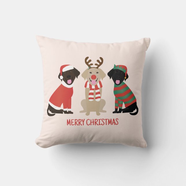 Coussin Joyeux Noël Labrador Retriever Dogs (Recto)