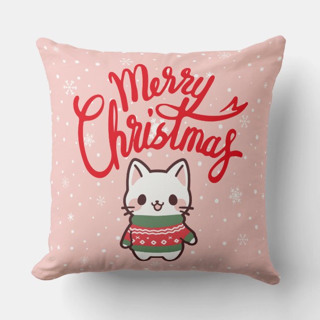 Coussin Joyeux Noël mignonne Cat Cushion (Recto)