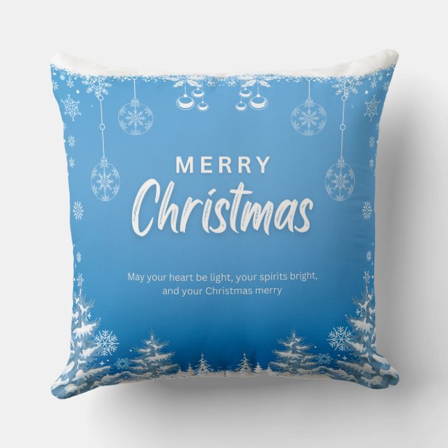 Coussin Joyeux Noël moderne bleu et blanc (Verso)
