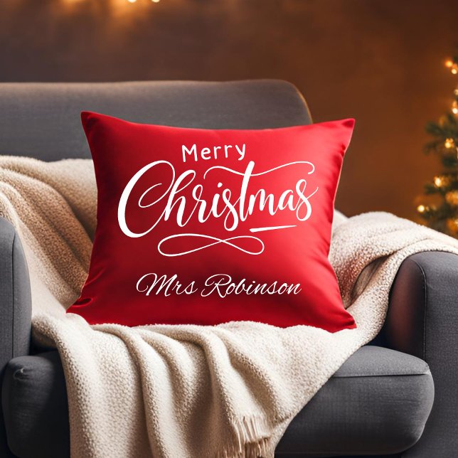 Coussin Joyeux Noël moderne Script Nom personnalisé (Créateur téléchargé)