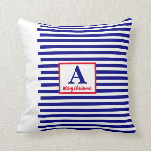 Coussin Joyeux Noël Monogramme Nautique Rouge Bleu Blanc