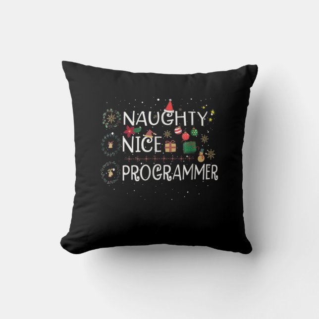 Coussin Joyeux Noël | Naughty Nice Programmer (Recto)