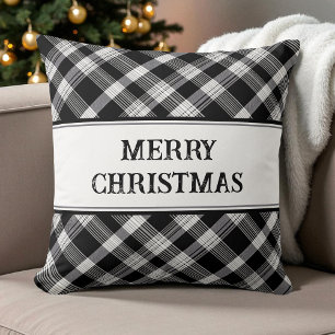 Coussin Joyeux Noël Noir et Blanc Plaid Moderne Noël