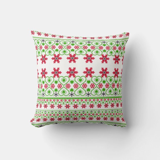 Coussin Joyeux Noël ornemental flocon de neige (Recto)