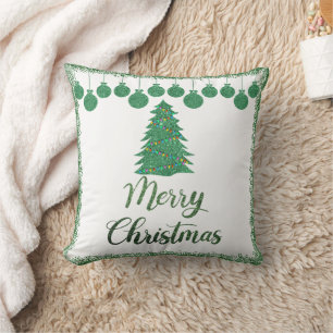 Coussin Joyeux Noël - ornements de parties scintillant ver