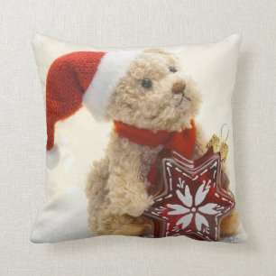 Coussin Joyeux Noël, ours en peluche avec chapeau de Père