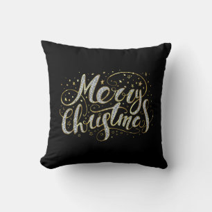 Coussin Joyeux Noël parties scintillant blanche typographi