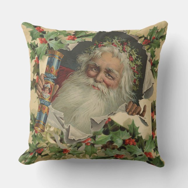 Coussin Joyeux Noël Père Noël classique antique (Recto)