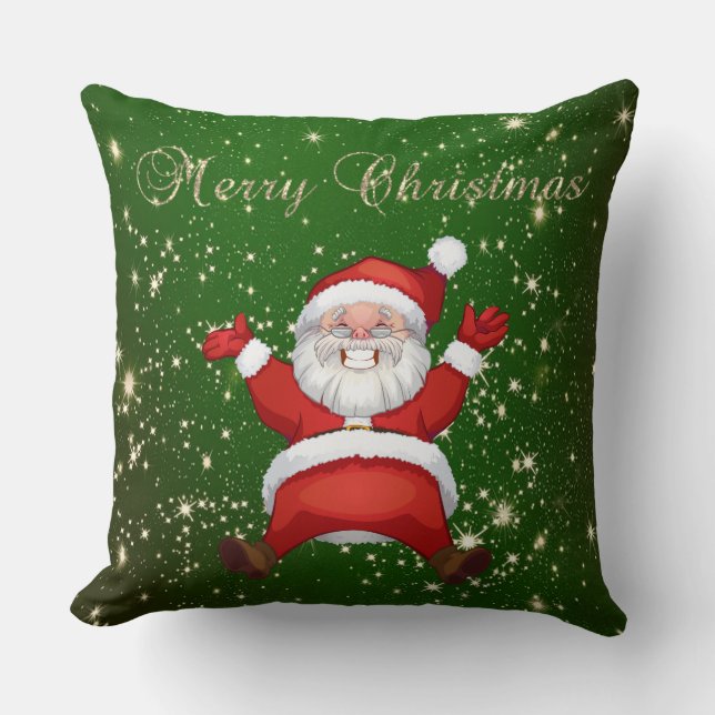 Coussin Joyeux Noël, Père Noël, Éperneaux, Vert (Recto)