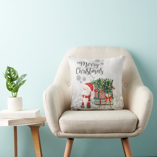 Coussin Joyeux Noël, Père Noël, Sommeil, Présents (Chaise)