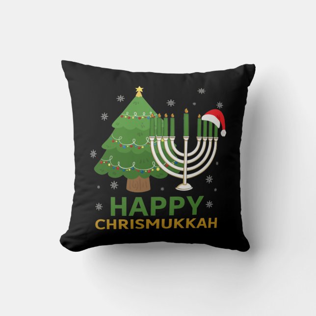 Coussin  Joyeux Noël Père Noël Tree Juif Menorah (Recto)