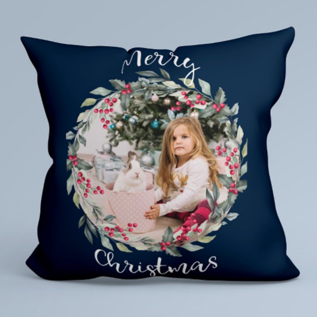Coussin Joyeux Noël photo de famille Bleu (Créateur téléchargé)