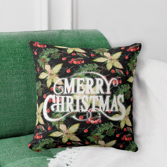 Coussin Joyeux Noël Poinsettias (Créateur téléchargé)