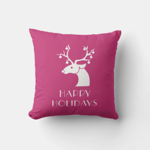 Coussin JOYEUX NOËL Renne de Noël rose et blanc