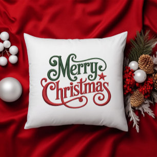 Coussin Joyeux Noël Retro Broderie Typographie