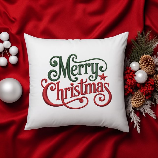 Coussin Joyeux Noël Retro Broderie Typographie (Créateur téléchargé)