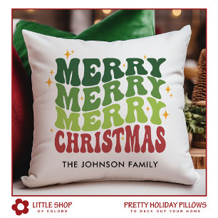Coussin Joyeux Noël Rétro Nom Personnalisable