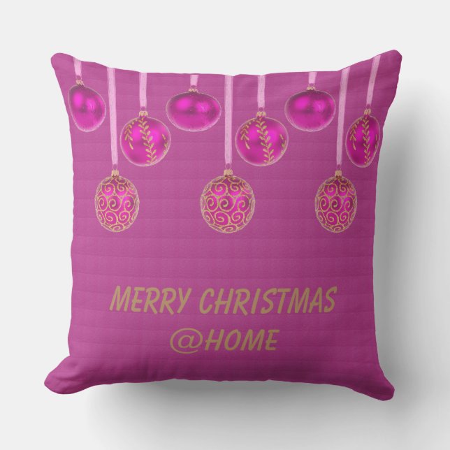 Coussin Joyeux Noël rose or Parties scintillant Baubles Te (Recto)