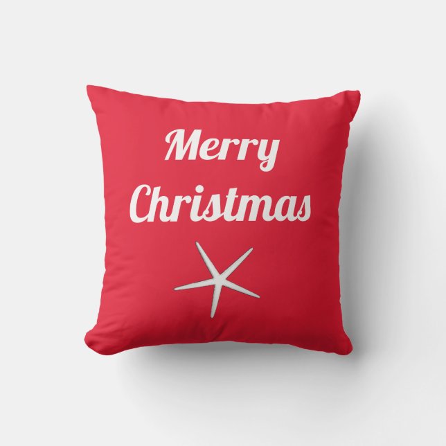 Coussin Joyeux Noël Rouge Blanc Étoile de Mer Cadeau (Recto)