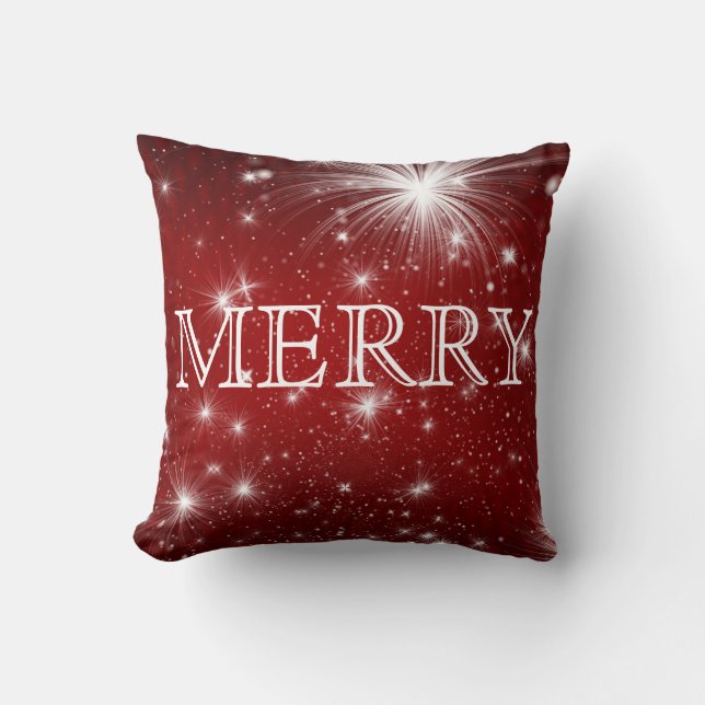 Coussin Joyeux Noël rouge et blanc décoratif (Recto)