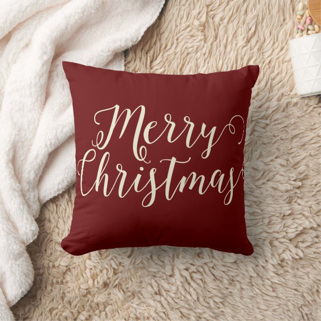 Coussin Joyeux Noël rouge foncé Beige Noël (Couverture)