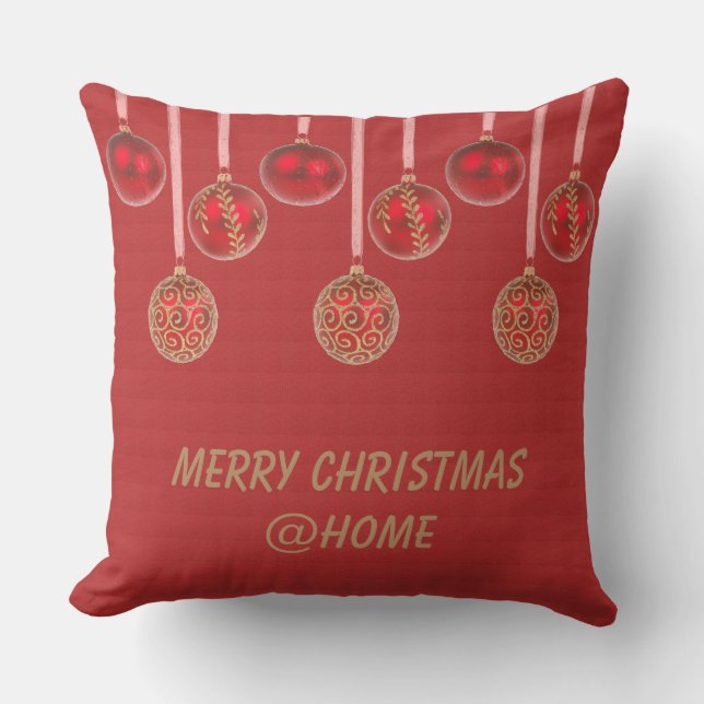 Coussin Joyeux Noël Rouge or Parties scintillant Baubles T (Recto)