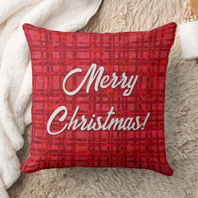 Coussin Joyeux Noël Rouge Plaid (Couverture)