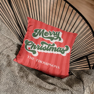 Coussin Joyeux Noël Rouge Vert Whimsical Retro