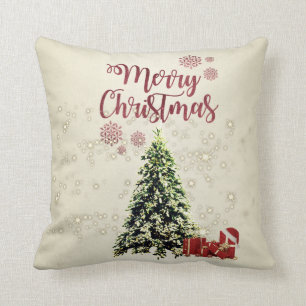 Coussin Joyeux Noël, sapins de Noël , cadeaux