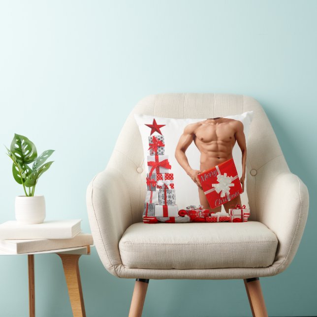 Coussin Joyeux Noël SlipperyJoe cadeau blanc rouge argent (Chaise)