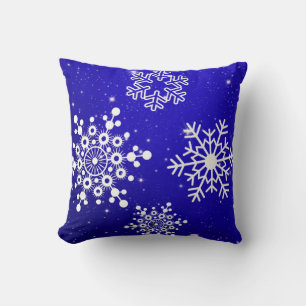Coussin Joyeux Noël Snowflake blanc Bleu