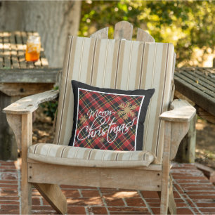 Coussin Joyeux Noël Souhait Simple Élégant Motif Tartan