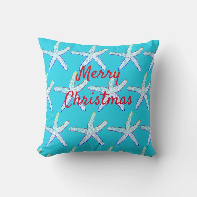 Coussin Joyeux Noël Starfish Motifs Custom Blue (Recto)