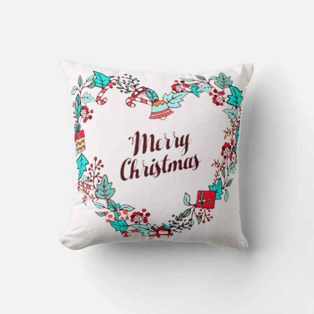 Coussin Joyeux Noël Typographie de Noël Forme cardiaque (Recto)