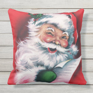 Coussin Joyeux Noël, vintage, rétro, Père Noël, heureux
