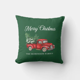 Coussin Joyeux Noël Watercolor Vintage Red Truck Patio