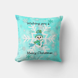 Coussin Joyeux Noël Whimsman Snowman et Snowflake