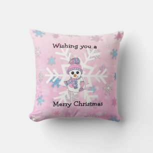 Coussin Joyeux Noël Whimsman Snowman et Snowflake