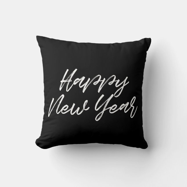 Coussin Joyeux Nouvel An police blanche moderne (Recto)