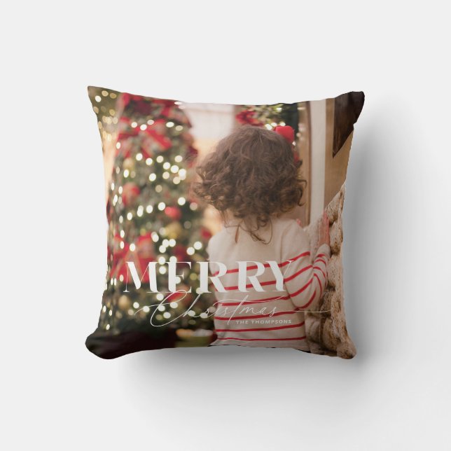 Coussin Joyeux ornement photo de Noël magique (Recto)