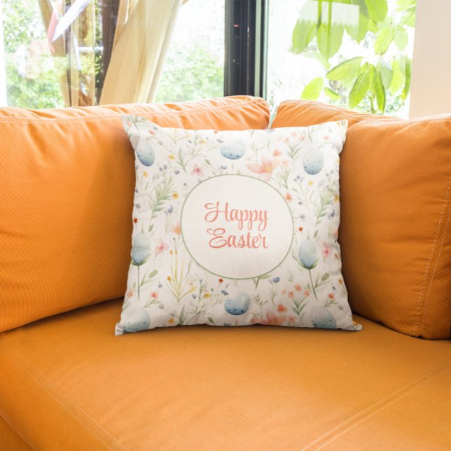 Coussin Joyeux Pâques | Oeufs et fleurs de Pâques (Créateur téléchargé)