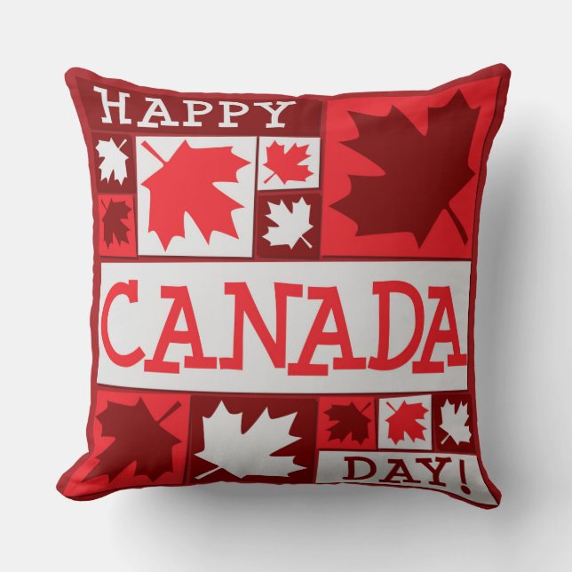 Coussin Joyeux Patriotique Fête du Canada Feuille d'érable (Recto)