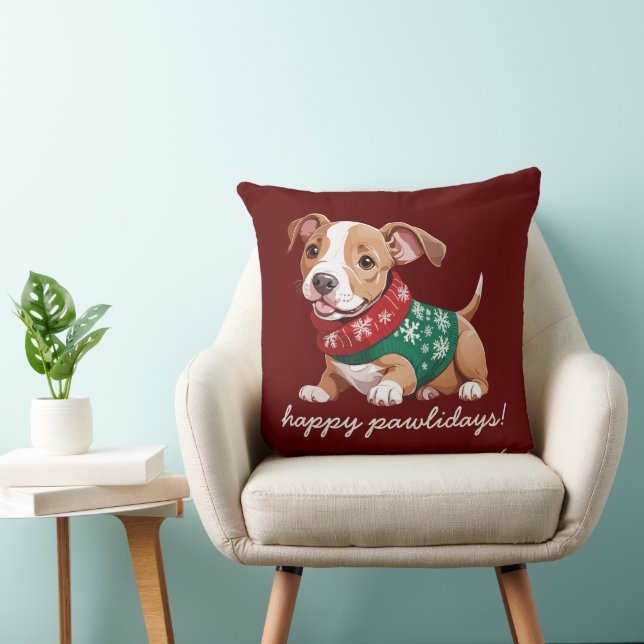 Coussin Joyeux Pawlidays | Cosy Christmas Pitbull Puppy (Chaise)