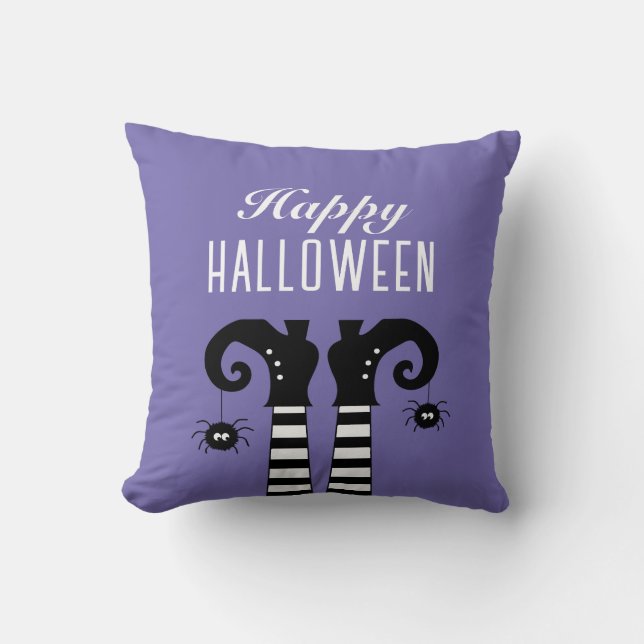 Coussin Joyeux pied de sorcière Halloween violet (Recto)