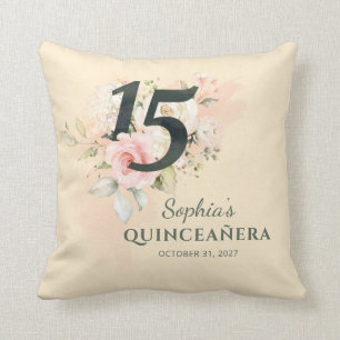 Coussin Joyeux Quinceanera rose Floral Rustique 15e annive