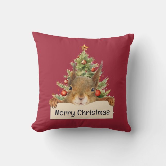 Coussin Joyeux sapin de Noël éditable (Recto)
