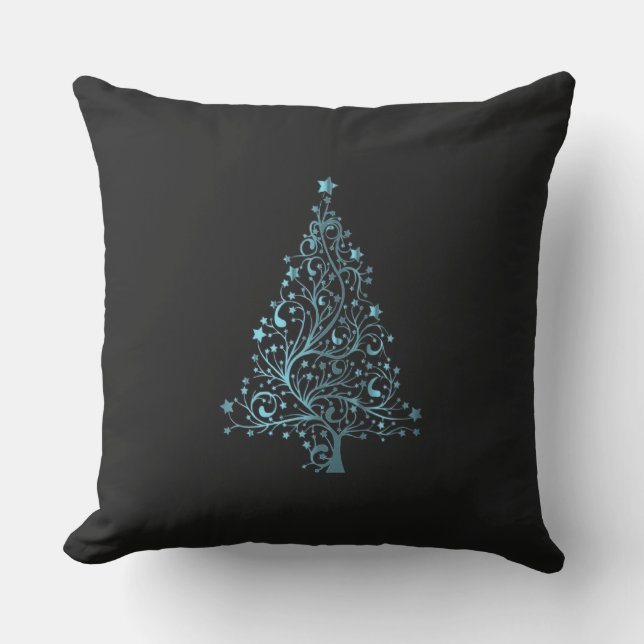 Coussin Joyeux sapin de Noël étoiles Black Metallic Bleu (Recto)