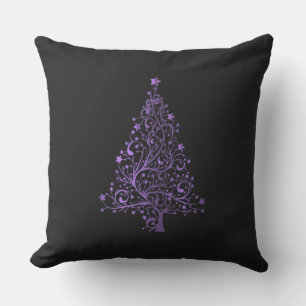 Coussin Joyeux sapin de Noël étoiles Black Metallic violet