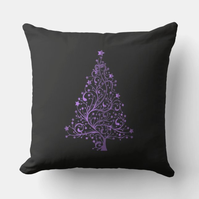 Coussin Joyeux sapin de Noël étoiles Black Metallic violet (Recto)
