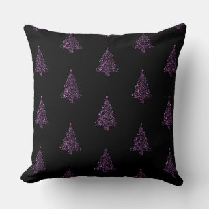 Coussin Joyeux sapin de Noël Motif noir métal rose